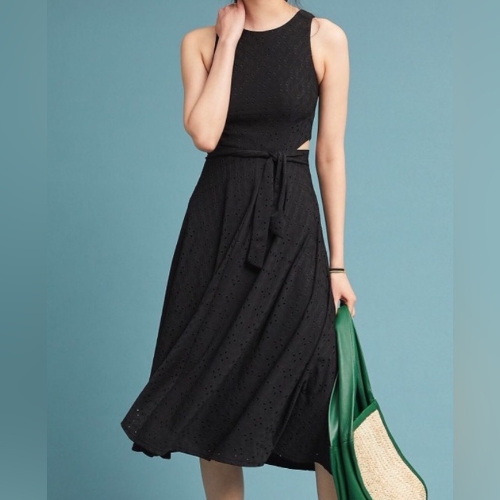 Hutch Anthropologie Algarve Eyelet Midi Dress Black Cut Out tie medium petite